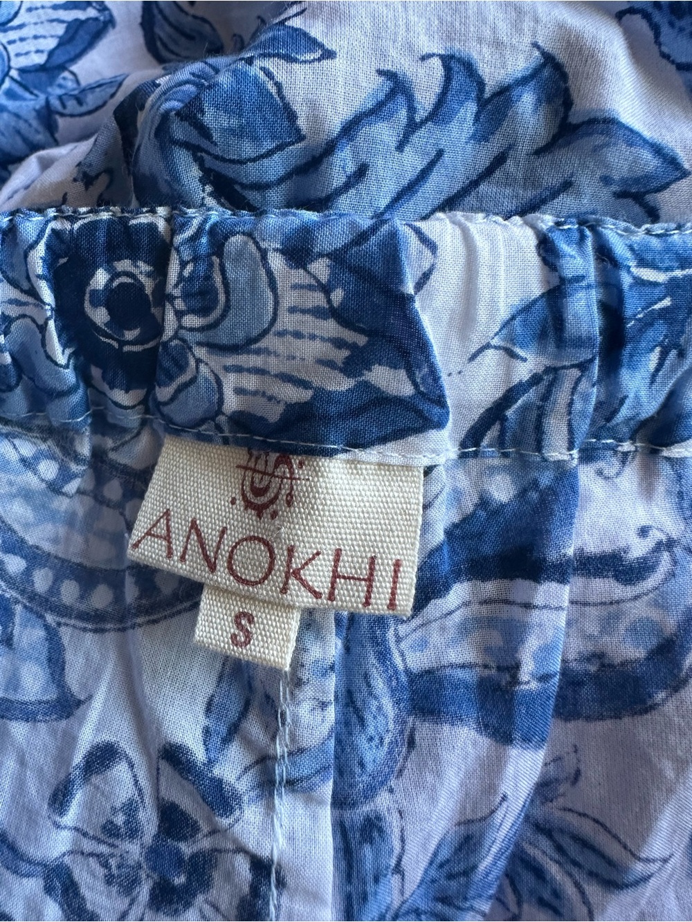 ANOKHI cotton drawstring blue and white floral beach pants size small - Picture 3 of 6